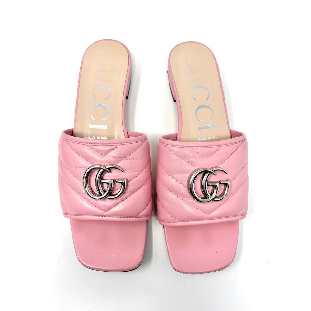 Gucci Marmont Nappa Matelasse Quilted Leather Slide Flat Sandal EU 39.5